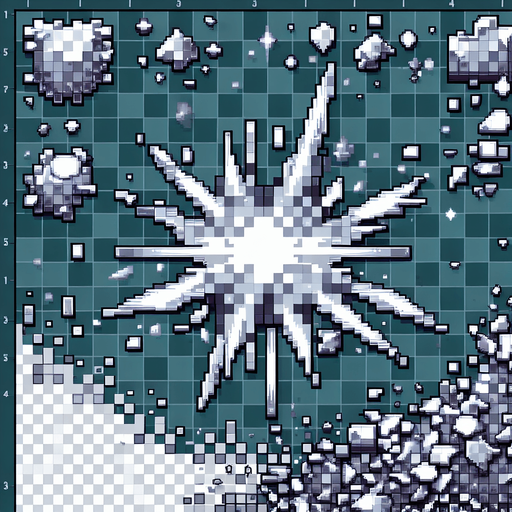 exploded silver fragments. pixelated. 8 bit.
Single Game Texture. In-Game asset. 2d. Blank background. High contrast. No shadows.