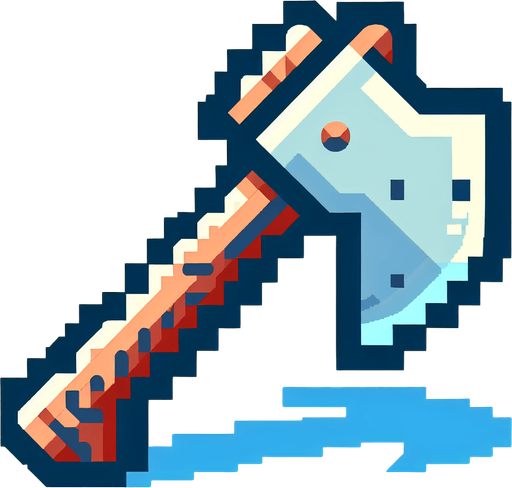 8bit, cartoon, axe.
Single Game Texture. In-Game asset. 2d. Blank background. High contrast. No shadows.