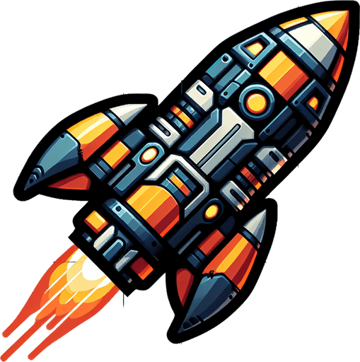 Rocket.
Single Game Texture. In-Game asset. 2d. Blank background. High contrast. No shadows.