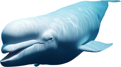 beluga swimming mouth open.
2024 game style. Photorealistic. Entire lateral profile view, perfectly horizontal.