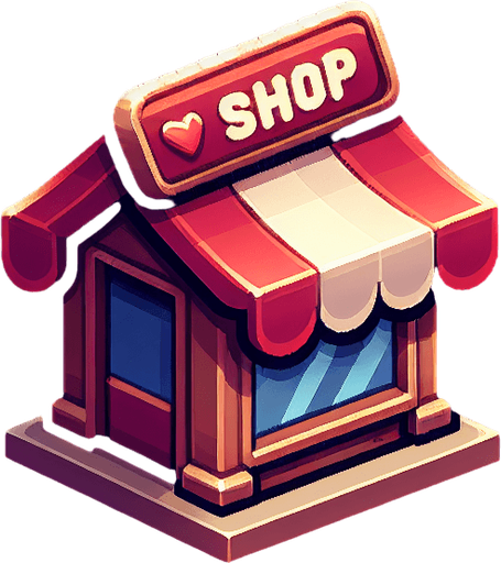 shop icon.
Single Game Texture. In-Game asset. 2d. Blank background. High contrast. No shadows.