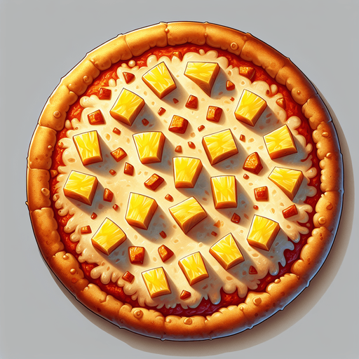 Pizza à l'ananas.
Single Game Texture. In-Game asset. 2d. Blank background. High contrast. No shadows.