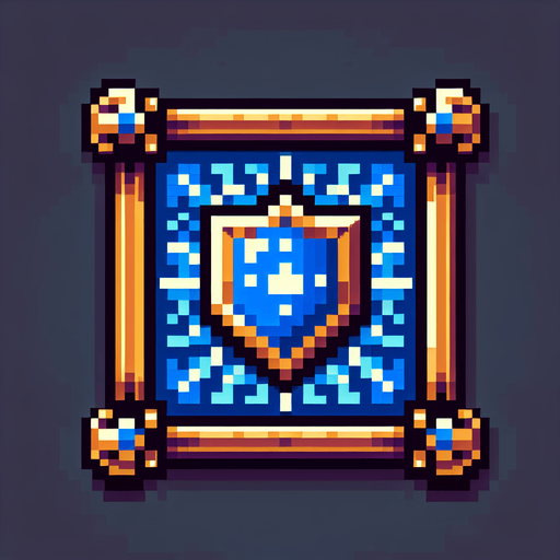 blue shield spell icon with a frame,  I want the art style to reflect a classic 16-bit retro pixel art aesthetic, reminiscent of early 1990s RPGs with vibrant colors..
Single Game Texture. In-Game asset. 2d. Blank background. High contrast. No shadows.