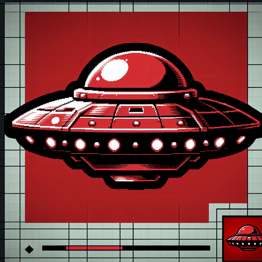 Red ufo.
Single Game Texture. In-Game asset. 2d. Blank background. High contrast. No shadows.