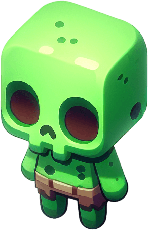 cute zombie in green.
Single Game Texture. In-Game asset. 2d. Blank background. High contrast. No shadows. top down view. bird view