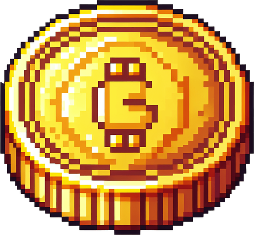 A smooth round gold coin. Pixelart. Single Game Texture. In-Game asset. 2d. Blank background. High contrast. No shadows.