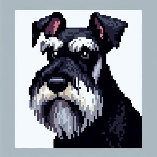 pixel art Giant Schnauzer.
Single Game Texture. In-Game asset. 2d. Blank background. High contrast. No shadows.