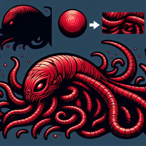 red tentacle alien.
Single Game Texture. In-Game asset. 2d. Blank background. High contrast. No shadows.