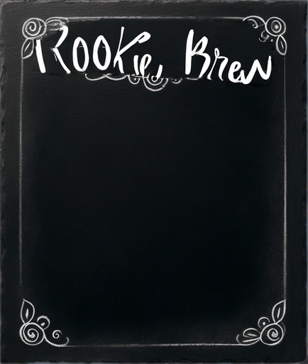 Text "ROOKIE BREW" handwritten in chalk