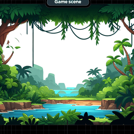 Jungle Scenic view. Open in the top
 Cartoon. Black background. Single Game Texture. In-Game asset. 2d. Blank background. High contrast. No shadows..
Single Game Texture. In-Game asset. 2d. Blank background. High contrast. No shadows.