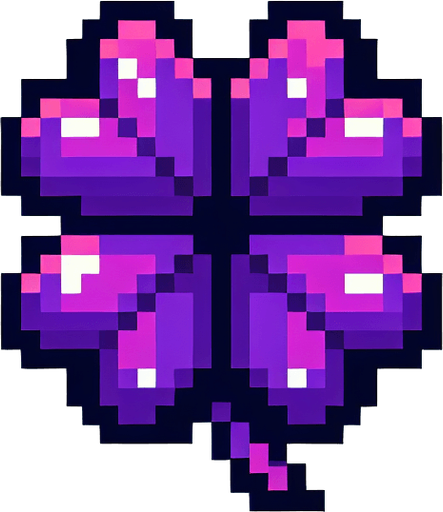 pixel art of a 4 leaf purple clover....
Single Game Texture. In-Game asset. 2d. Blank background. High contrast. No shadows.