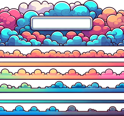 colorful cartoon clouds thin border. vertical. 2048x2732.
Single Game Texture. In-Game asset. 2d. Blank background. High contrast. No shadows.