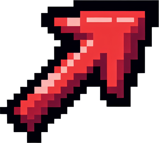 pixel art of red directional arrow.
Single Game Texture. In-Game asset. 2d. Blank background. High contrast. No shadows.