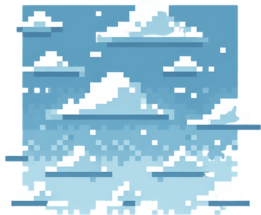 8-bit pixelated background of a minimalist cloudy sky. keep it simple with a light blue sky of a single color and a few pixelated clouds scattered around.
Single Game Texture. In-Game asset. 2d. Blank background. High contrast. No shadows.