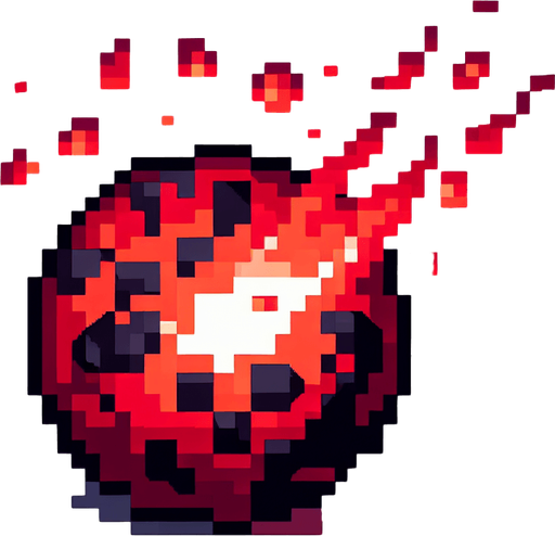 chunky magma magical projectile. 8-bit pixelated. red soft-palette colored.
Single Game Texture. In-Game asset. 2d. Blank background. High contrast. No shadows.