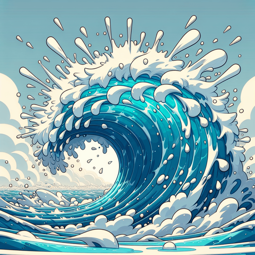 create a cartoon-style illustration of a wave crash, front view.
Single Game Texture. In-Game asset. 2d. Blank background. High contrast. No shadows.