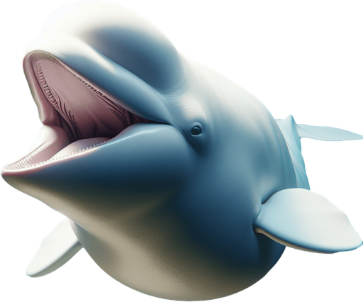 beluga swimming mouth open.
2024 game style. Photorealistic. Entire lateral profile view, perfectly horizontal.