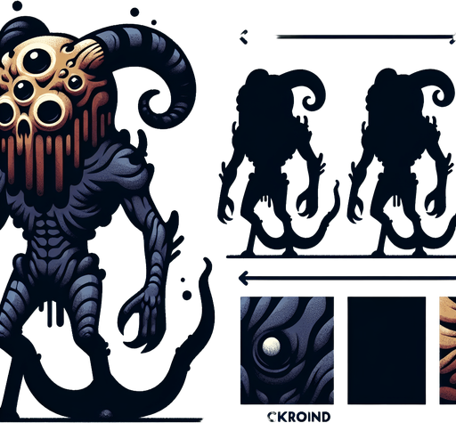 Monster.
Single Game Texture. In-Game asset. 2d. Blank background. High contrast. No shadows.