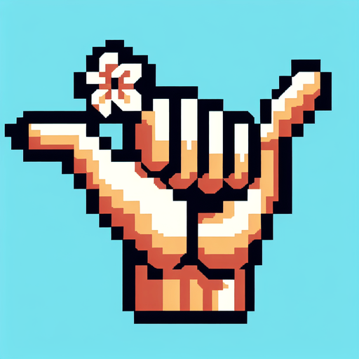 8 bit. cartoon. surf shaka hand. Single Game Texture. In-Game asset. 2d. Blank background. High contrast. No shadows.