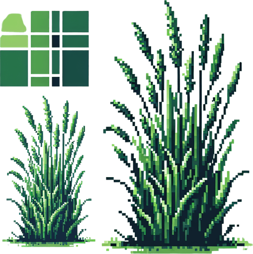 pixel art of a tall grass plant, side view.
game asset, 2d, white background, shadowless.