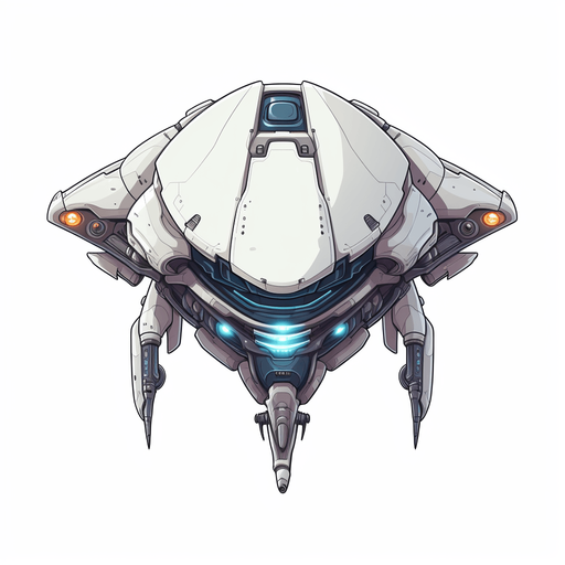 single alien enemy spaceship facing down, looking like space alien adopted to living in space.
Game Texture. In-Game asset. 2d. Pixelart. White background. Blank background. Low detail. High contrast.