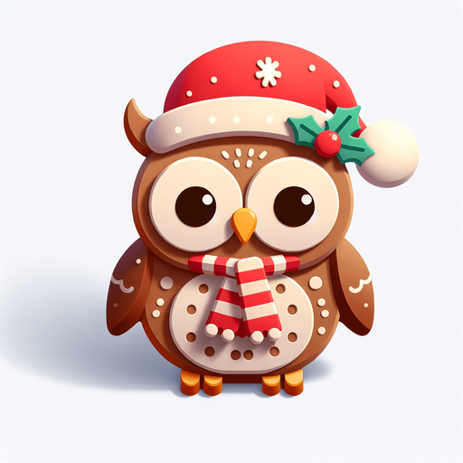 a cute christmas owl. Plastic style. Single Game Texture. In-Game asset. 2d. Blank background. High contrast. No shadows.