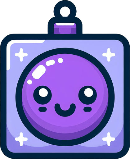 Perfectly square bright purple Christmas decoration with cute happyy face. Cartoon style. Cute art style. Simple vector style.