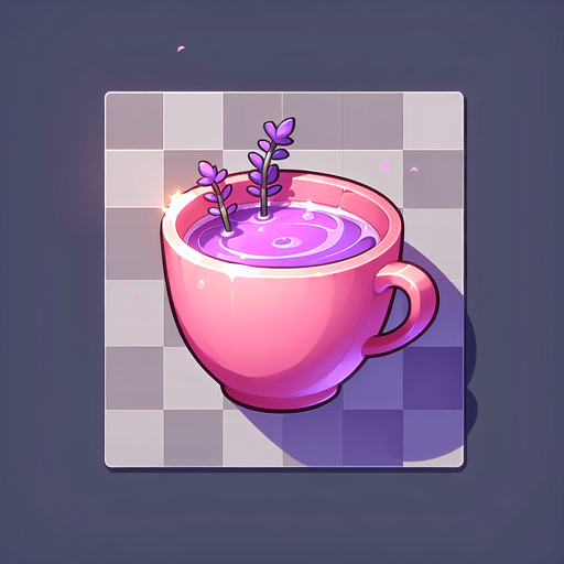 Lavender tea on pink cup Single Game Texture. In-Game asset. 2d. Blank background. High contrast. No shadows. Single Game Texture. In-Game asset. 2d. Blank background. High contrast. No shadows.