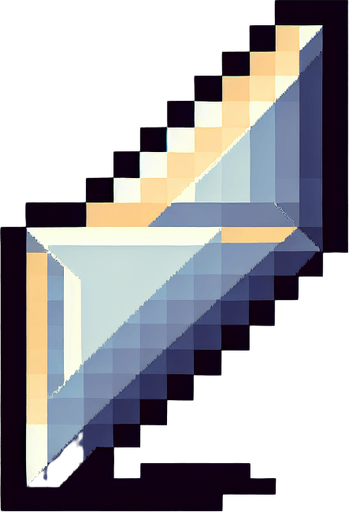 pixelart. a metallic triangular pointer..
Single Game Texture. In-Game asset. 2d. Blank background. High contrast. No shadows.