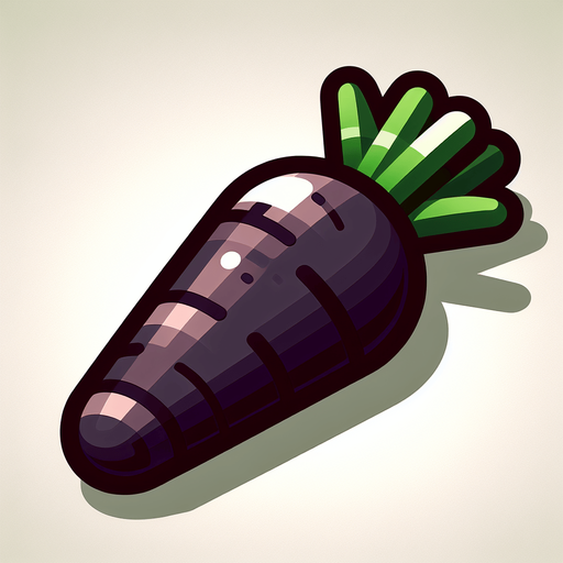 Carrot, черный цвет.
Single Game Texture. In-Game asset. 2d. Blank background. High contrast. No shadows.