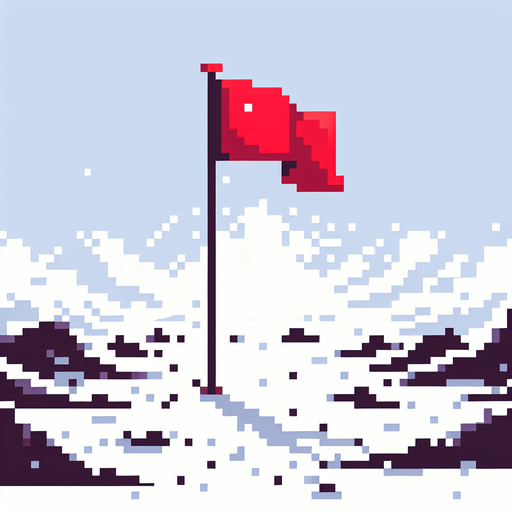 pixel art of a tall, red flag.
2d. white background. High contrast. shadowless.