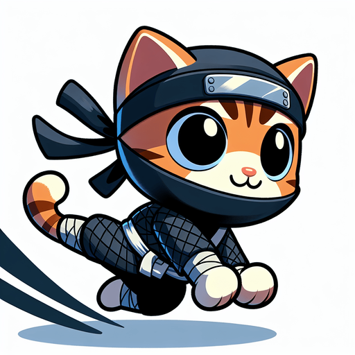 Cartoon ninja cat.
Single Game Texture. In-Game asset. 2d. Blank background. High contrast. No shadows.