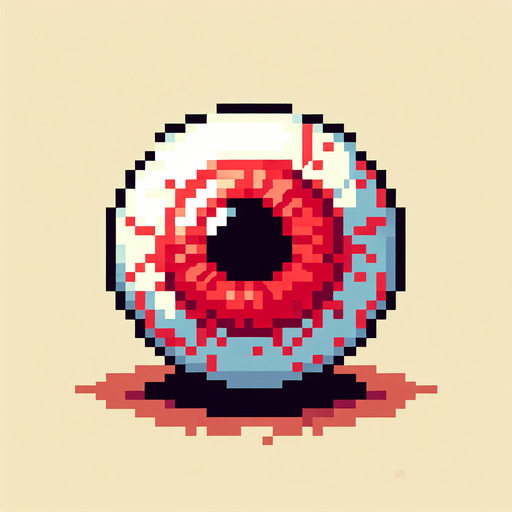 pixel art of a red eyeball.
Single Game Texture. In-Game asset. 2d. Blank background. High contrast. No shadows.