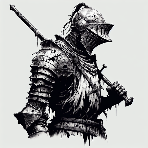 Chevalier à moitié mort.
Single Game Texture. In-Game asset. 2d. Blank background. High contrast. No shadows.