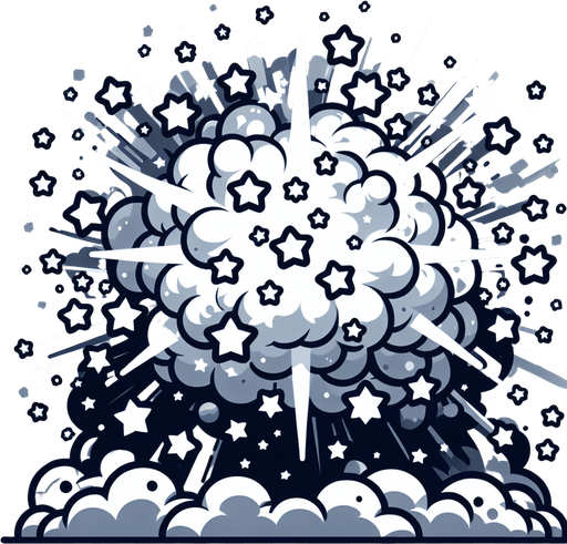 create a cartoon-style illustration of an explosion of stars.
Single Game Texture. In-Game asset. 2d. Blank background. High contrast. No shadows.