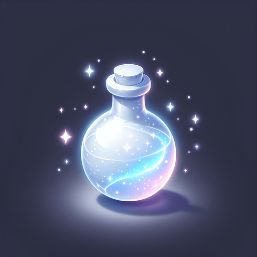 potion magique blanche lumineuse.
Single Game Texture. In-Game asset. 2d. Blank background. High contrast. No shadows.