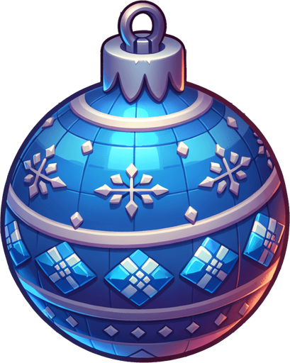 a christmas blue decorated ball. plastic style. Single Game Texture. In-Game asset. 2d. Blank background. High contrast. No shadows.