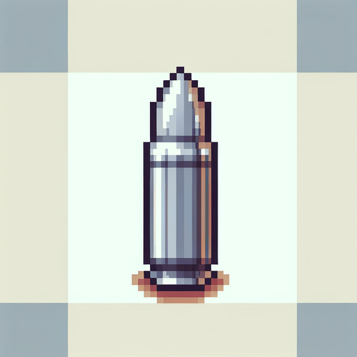 a silver sling bullet. pixelart. top down view.
 In-Game asset. 2d. Blank background. High contrast. No shadows.