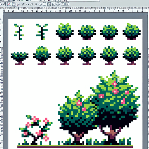 pixel art sprite sheet of a growing bush.
In-Game asset. 2d. Blank background. High contrast. No shadows.