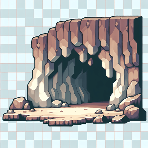 Cartoonish image of a cave in 2D. Looking in from the side..
Single Game Texture. In-Game asset. 2d. Blank background. High contrast. No shadows.