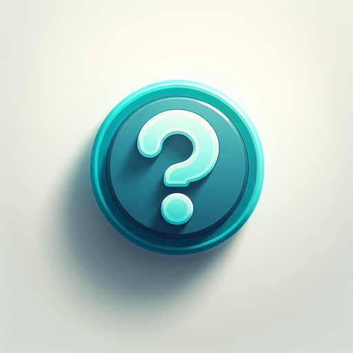 A round button with a cyan interrogation mark..
Single Game Texture. In-Game asset. 2d. Blank background. High contrast. No shadows.