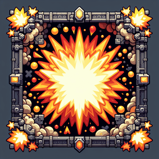 explosion frame.
Single Game Texture. In-Game asset. 2d. Blank background. High contrast. No shadows.