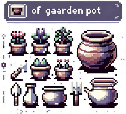 pixel art of a garden pot.
Single Game Texture. In-Game asset. 2d. Blank background. High contrast. No shadows.