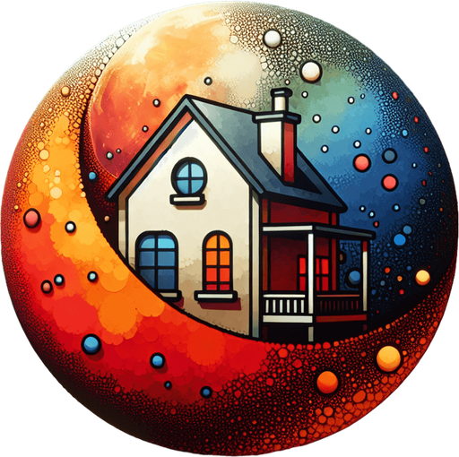 Perfectly round planet looking like a house, cartoon Single Game Texture. In-Game asset. 2d. Blank background. High contrast. No shadows.