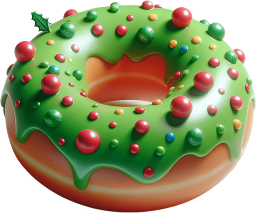 a christmas donut. plastic style. Single Game Texture. In-Game asset. 2d. Blank background. High contrast. No shadows.