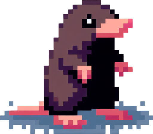 pixel art. mole. standing up position..
Single Game Texture. In-Game asset. 2d. Blank background. High contrast. No shadows.