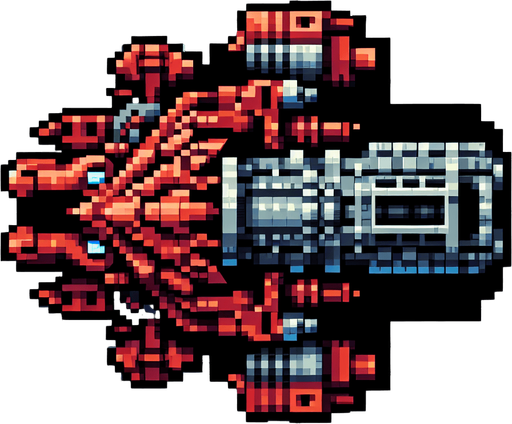 dragon shaped firing turret. top-down bird-eye perspective seen directly from above. 8-bit pixelated.
Single Game Texture. In-Game asset. 2d. Blank background. High contrast. No shadows.