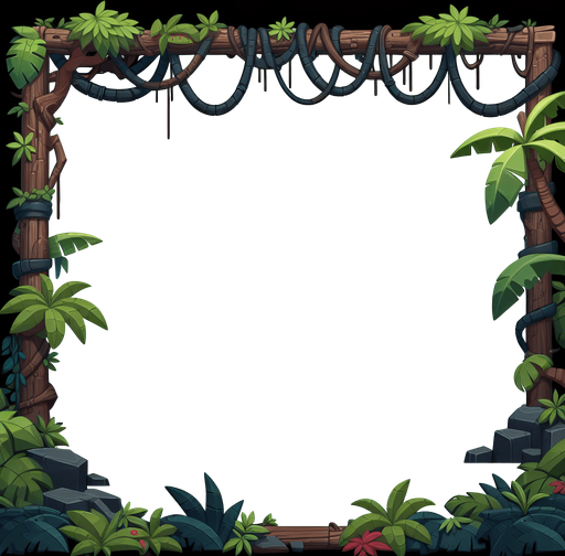 Jungle Scenic view. Open in the top
 Cartoon. Black background. Single Game Texture. In-Game asset. 2d. Blank background. High contrast. No shadows..
Single Game Texture. In-Game asset. 2d. Blank background. High contrast. No shadows.