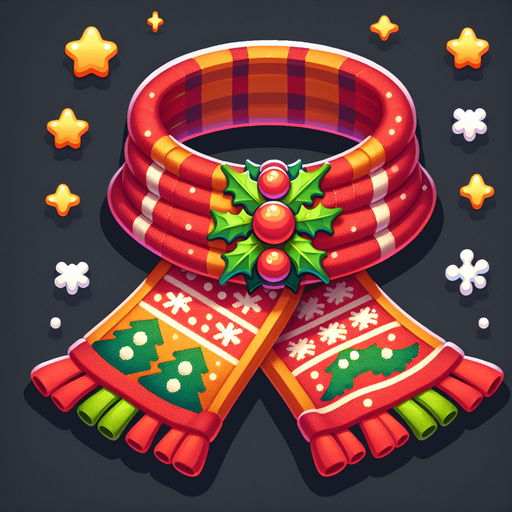 a christmas scarf. plastic style. Single Game Texture. In-Game asset. 2d. Blank background. High contrast. No shadows.