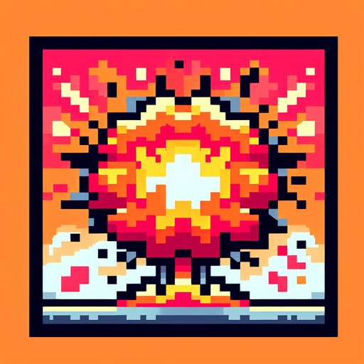 Pixel art explosion, retro
Single Game Texture. In-Game asset. 2d. Blank background. High contrast. No shadows.